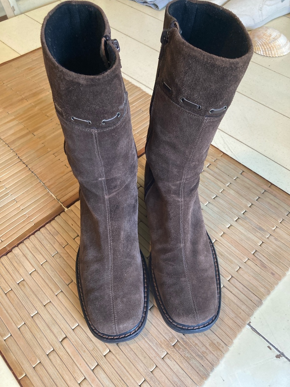 Aquatalia (By Marvin K) Brown Suede Mid-Calf Zip Boots (7 Narrow)